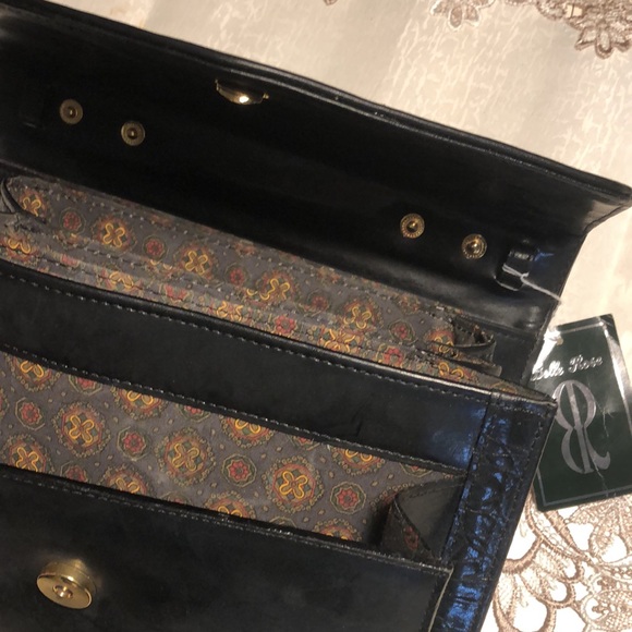 NEW Vintage BELLE-ROSE Top Handle Black Messenger Purse Briefcase Multi pocket - Picture 13 of 16